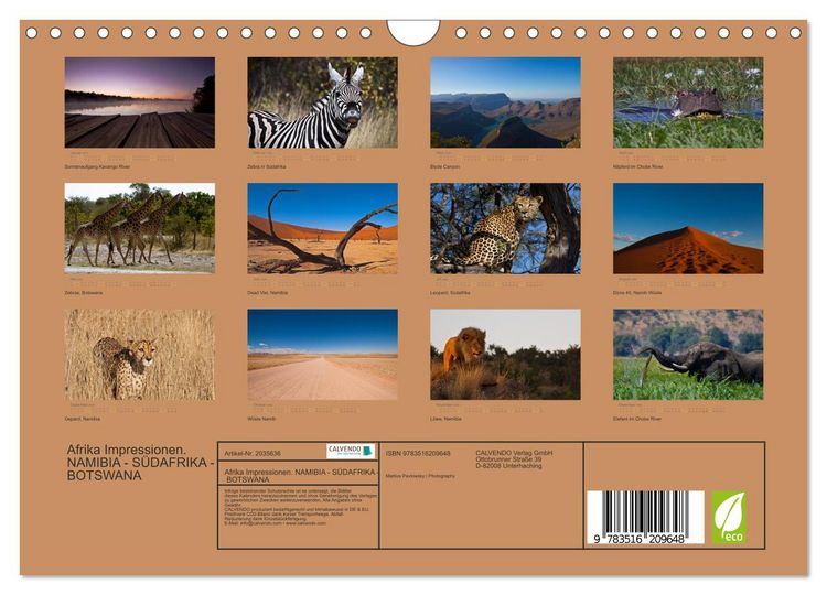 Produktbild: Afrika Impressionen. NAMIBIA - S&Uuml;DAFRIKA - BOTSWANA (Wandkalender 2026 DIN A4 quer), CALVENDO Monatskalender