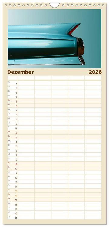 Produktbild: Familienplaner 2026 - American Dream: Heckflossen-Ikonen mit 5 Spalten (Wandkalender, 21 x 45 cm) CALVENDO