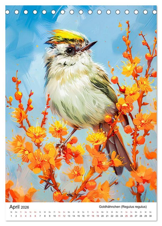 Produktbild: Heimische V&ouml;gel - Singv&ouml;gel zwischen Bl&uuml;ten und Beeren (Tischkalender 2026 DIN A5 hoch), CALVENDO Monatskalender
