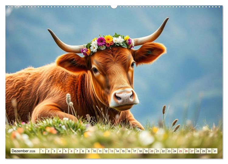 Produktbild: Zauberhaft geschm&uuml;cktes Milchvieh (hochwertiger Premium Wandkalender 2026 DIN A2 quer), Kunstdruck in Hochglanz