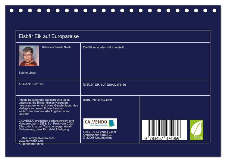 Produktbild: Eisb&auml;r Eik auf Europareise (Tischkalender 2026 DIN A5 quer), CALVENDO Monatskalender