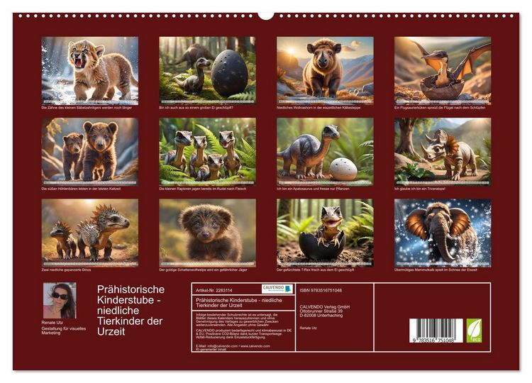 Produktbild: Pr&auml;historische Kinderstube - niedliche Tierkinder der Urzeit (hochwertiger Premium Wandkalender 2027 DIN A2 quer), Kunstdruck in Hochglanz