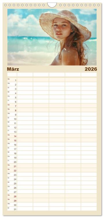 Produktbild: Familienplaner 2026 - Entspannen am Strand mit 5 Spalten (Wandkalender, 21 x 45 cm) CALVENDO