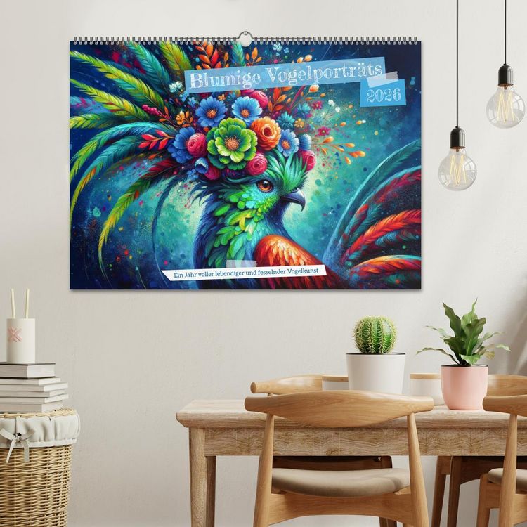 Produktbild: Blumige Vogelportr&auml;ts (Wandkalender 2026 DIN A2 quer), CALVENDO Monatskalender