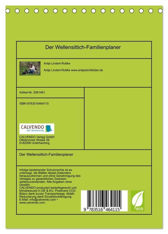 Produktbild: Der Wellensittich-Familienplaner (Tischkalender 2026 DIN A5 hoch), CALVENDO Monatskalender