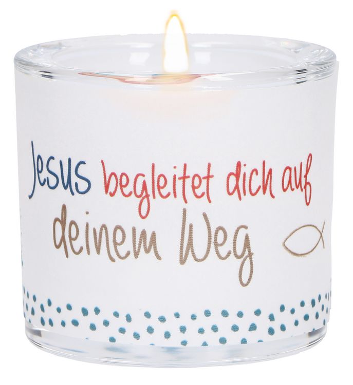 Produktbild: Glaswindlicht zur Erstkommunion - Jesus begleitet dich auf deinem Weg