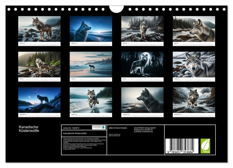 Produktbild: Kanadische K&uuml;stenw&ouml;lfe (Wandkalender 2026 DIN A4 quer), CALVENDO Monatskalender