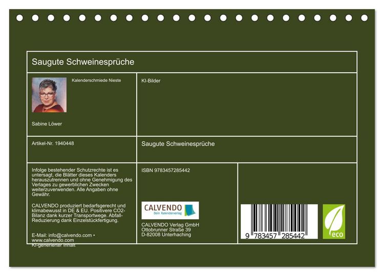 Produktbild: Saugute Schweinespr&uuml;che (Tischkalender 2026 DIN A5 quer), CALVENDO Monatskalender