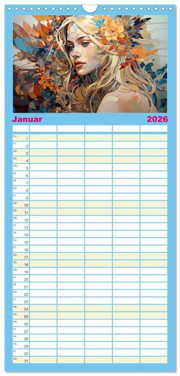 Produktbild: Familienplaner 2026 - Farbenfroh Weiblich mit 5 Spalten (Wandkalender, 21 x 45 cm) CALVENDO