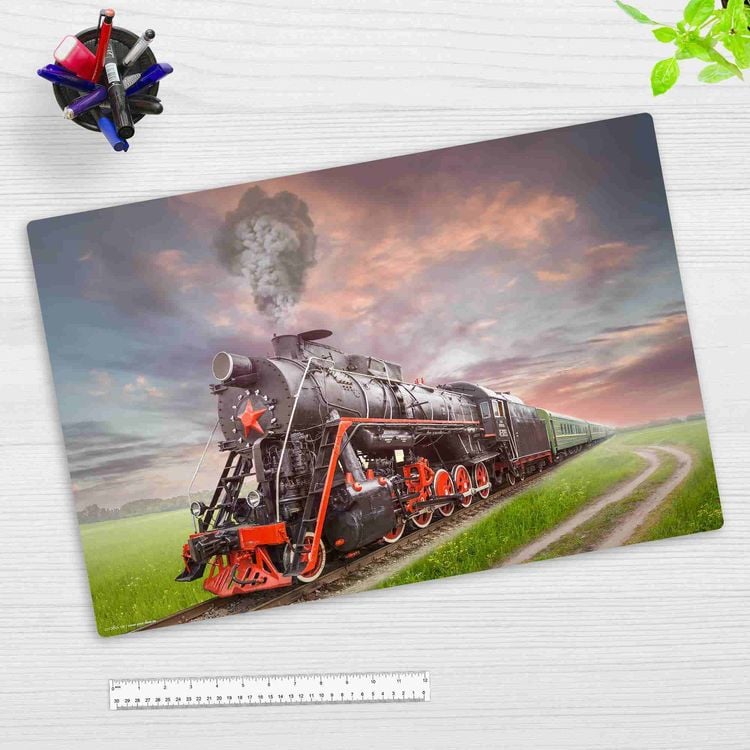 Produktbild: Cover-your-desk Schreibtischunterlage f&uuml;r Kinder und Erwachsene Dampflok schwarz, aus hochwertigem Vinyl , 60 x 40 cm