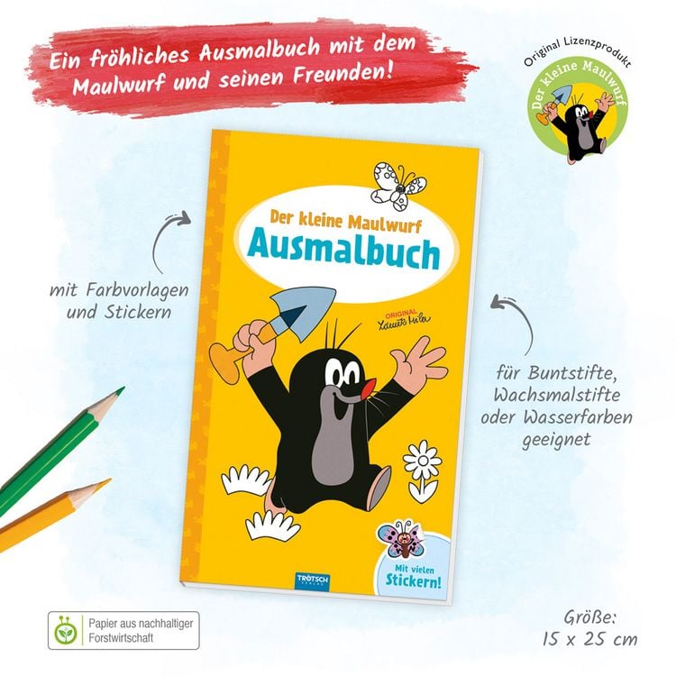 Produktbild: Tr&ouml;tsch Der kleine Maulwurf Ausmalbuch mit Stickern