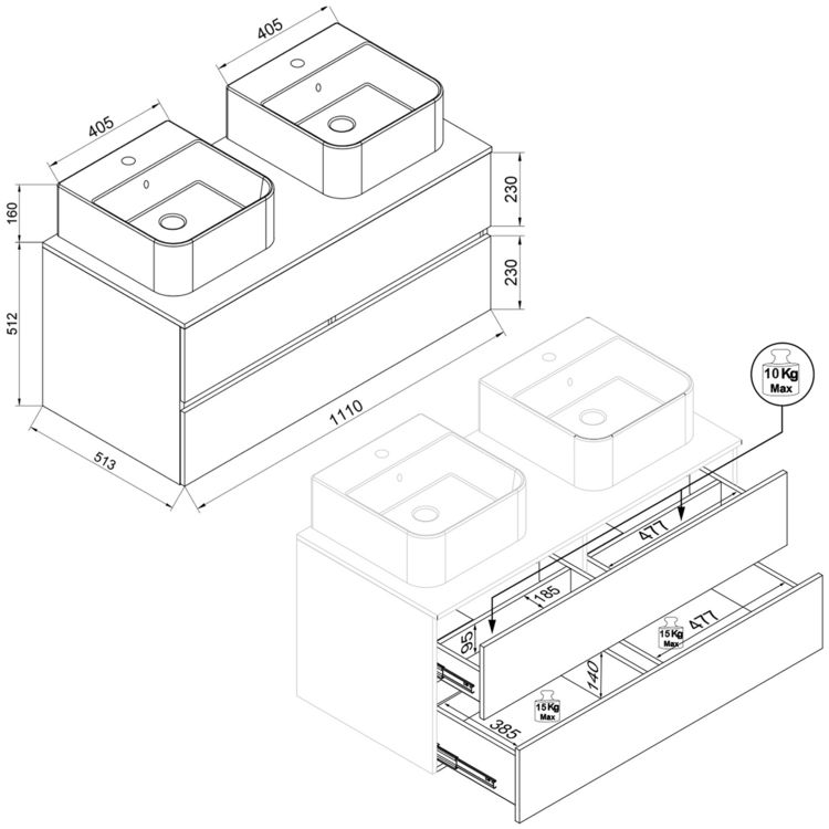 Produktbild: 4 tlg. Badm&ouml;bel-Set mit Waschbecken Cosila-A 111cm