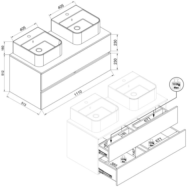 Produktbild: 5-tlg. Badm&ouml;bel-Set mit Waschbecken Cosila-A 111cm