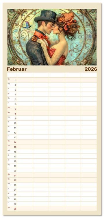 Produktbild: Familienplaner 2026 - Die Epoche Art Nouveau - Mit eleganter Mode mit 5 Spalten (Wandkalender, 21 x 45 cm) CALVENDO