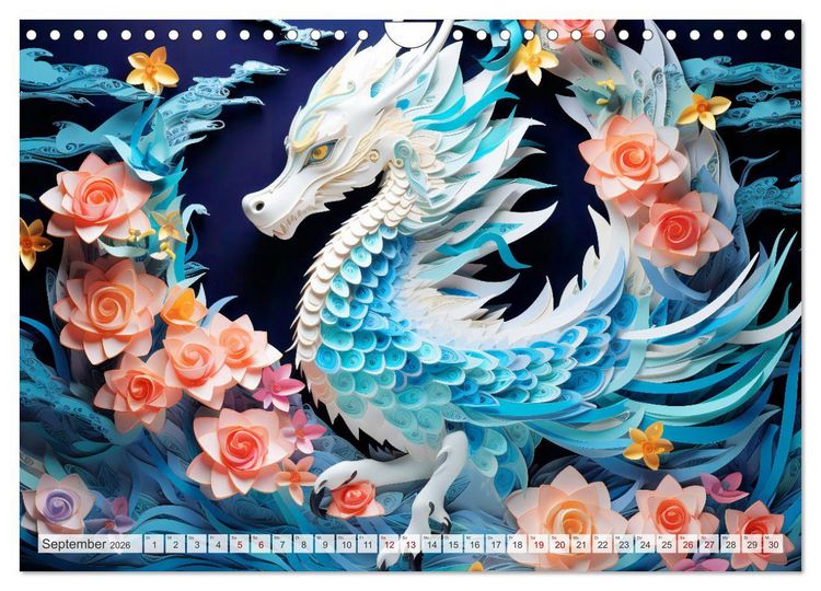 Produktbild: Quilling-Drachen - Jahr des Drachen (Wandkalender 2026 DIN A4 quer), CALVENDO Monatskalender