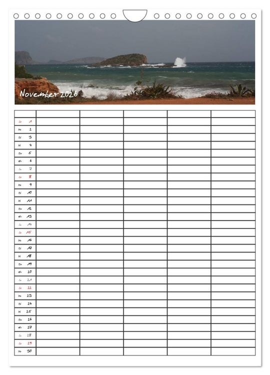 Produktbild: Ibiza / Familienplaner (Wandkalender 2026 DIN A4 hoch), CALVENDO Monatskalender