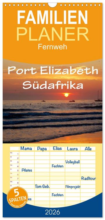 Produktbild: Familienplaner 2026 - Port Elizabeth - S&uuml;dafrika - Impressionen einer Stadt in Bildern mit 5 Spalten (Wandkalender, 21 x 45 cm) CALVENDO