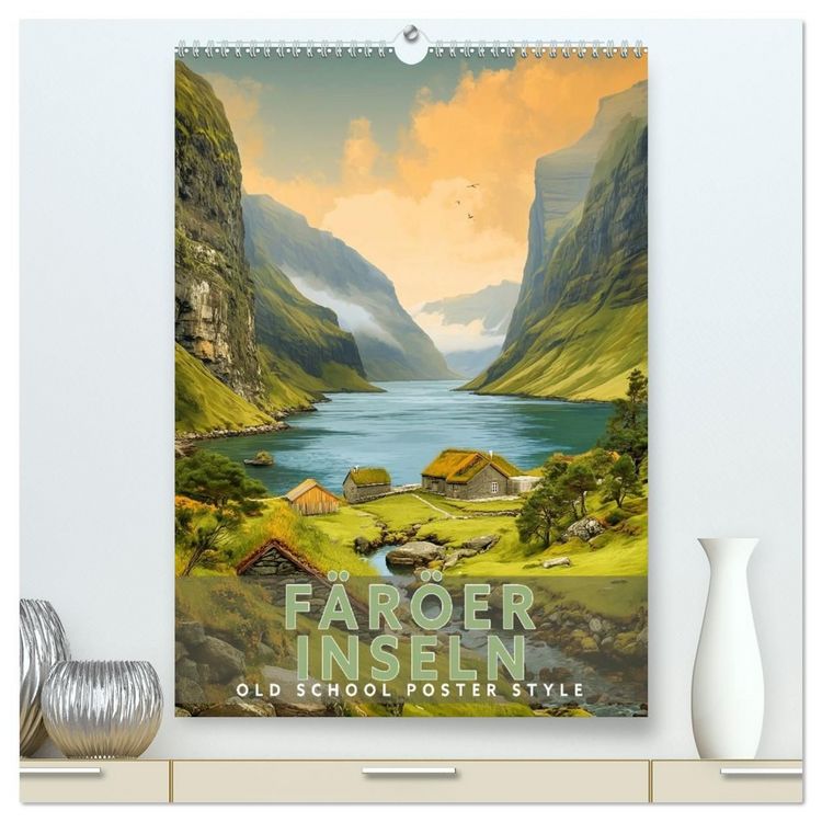 Produktbild: F&auml;r&ouml;er Inseln - Old School Poster Style (hochwertiger Premium Wandkalender 2027 DIN A2 hoch), Kunstdruck in Hochglanz