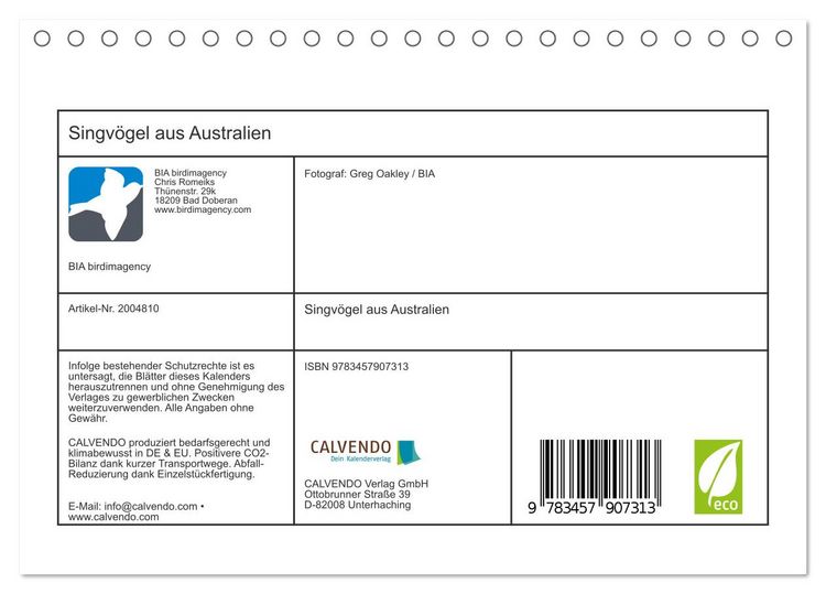Produktbild: Singv&ouml;gel aus Australien (Tischkalender 2026 DIN A5 quer), CALVENDO Monatskalender