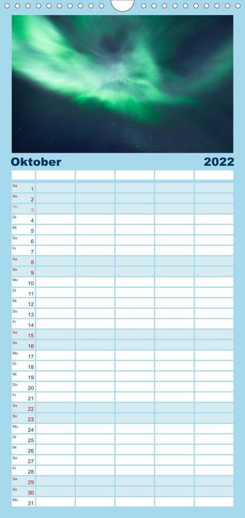 Produktbild: Familienplaner Nordlichter - Magische N&auml;chte in Skandinavien (Wandkalender 2022 , 21 cm x 45 cm, hoch)