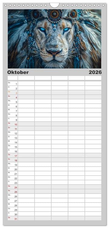 Produktbild: Familienplaner 2026 - Tierische Schamanen mit 5 Spalten (Wandkalender, 21 x 45 cm) CALVENDO