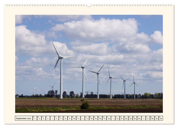 Produktbild: Windkraft in der Landschaft Ostfrieslands (hochwertiger Premium Wandkalender 2026 DIN A2 quer), Kunstdruck in Hochglanz