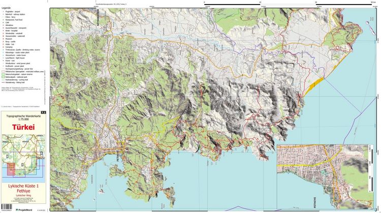 Produktbild: Lykische K&uuml;ste 1 - Fethiye - Lykischer Weg - Topographische Wanderkarte 1:75.000 T&uuml;rkei (Blatt 7.1)