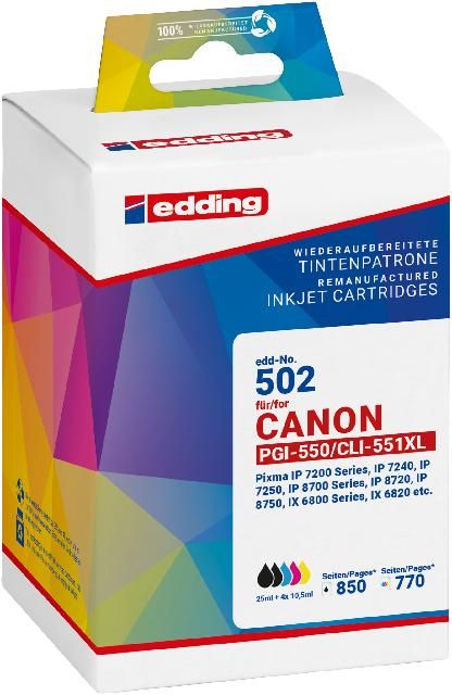 Produktbild: Edding Druckerpatrone ersetzt Canon PGI-550XL+CLI-551XL Kompatibel Kombi-Pack Schwarz, Photo Schwarz, Cyan, Magenta, Gelb EDD-502 18-502-01