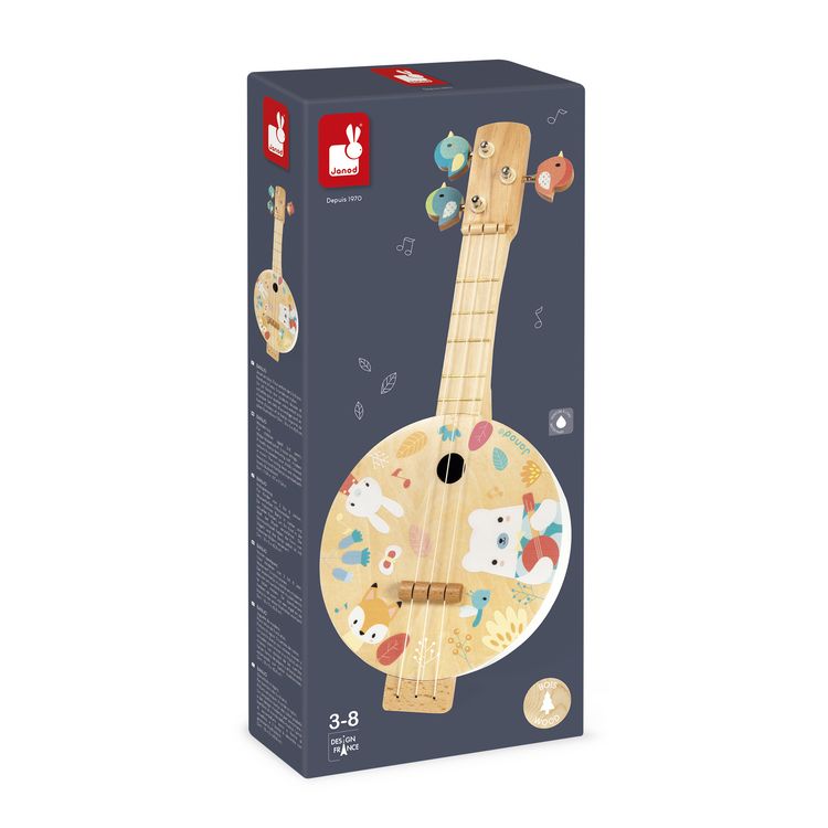 Produktbild: Kinder-Banjo aus Holz mit Vogel-Stimmschl&uuml;sseln & Nylonsaiten