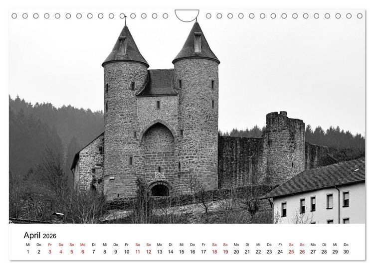 Produktbild: Burgen in schwarzwei&szlig; - Wie aus alten Zeiten (Wandkalender 2026 DIN A4 quer), CALVENDO Monatskalender