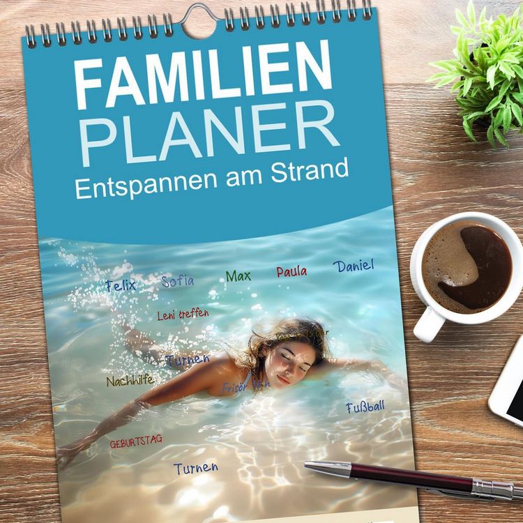 Produktbild: Familienplaner 2026 - Entspannen am Strand mit 5 Spalten (Wandkalender, 21 x 45 cm) CALVENDO
