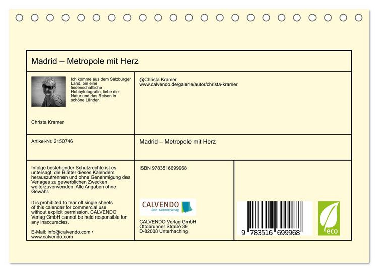 Produktbild: Madrid &ndash; Metropole mit Herz (Tischkalender 2026 DIN A5 quer), CALVENDO Monatskalender