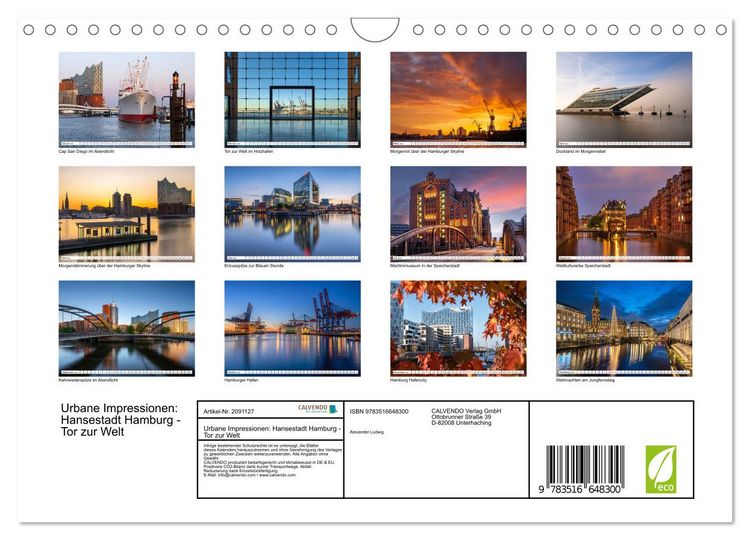 Produktbild: Urbane Impressionen: Hansestadt Hamburg - Tor zur Welt (Wandkalender 2026 DIN A4 quer), CALVENDO Monatskalender