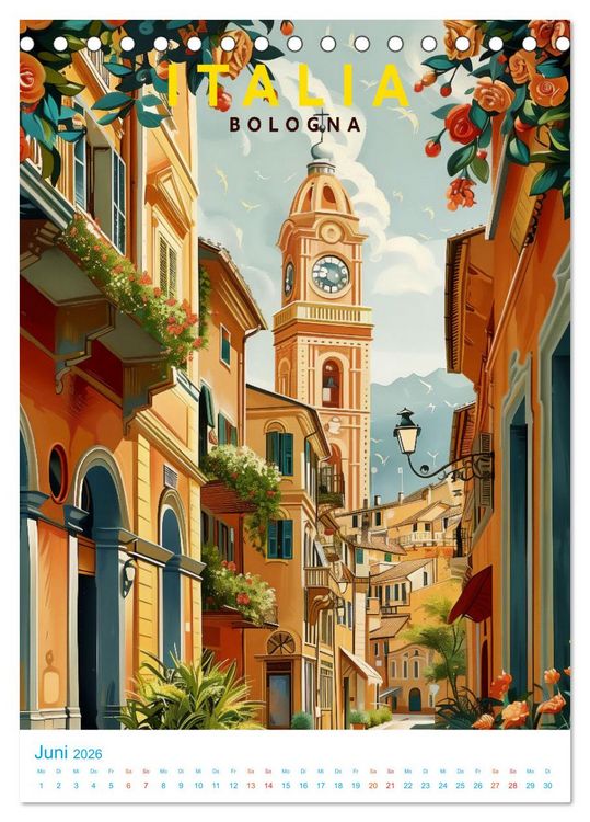 Produktbild: Italien - Old School Poster Style (Tischkalender 2026 DIN A5 hoch), CALVENDO Monatskalender