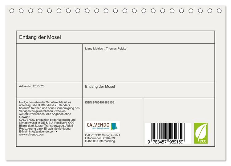 Produktbild: Entlang der Mosel (Tischkalender 2026 DIN A5 quer), CALVENDO Monatskalender