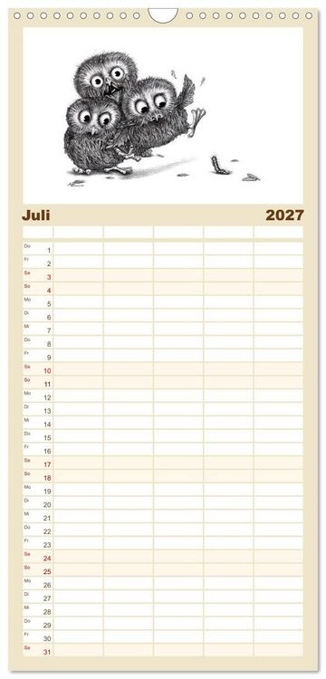 Produktbild: Familienplaner 2027 - owls & friends 2027 mit 5 Spalten (Wandkalender, 21 x 45 cm) CALVENDO