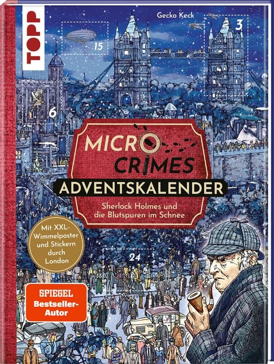 Produktbild: Micro Crimes Adventskalender &ndash; Sherlock Holmes und die Blutspuren im Schnee. Mit XXL-Wimmelposter und Stickern durch London