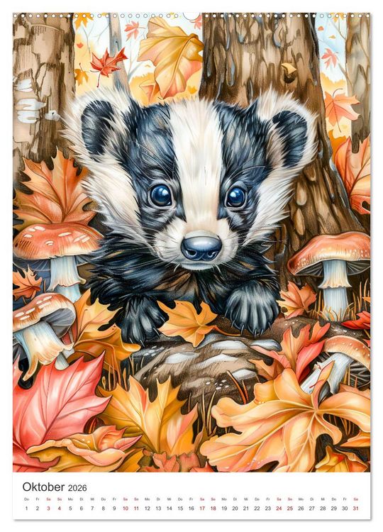Produktbild: Tierkinder - Niedliche illustrierte Wildtiere in Wald und Flur (hochwertiger Premium Wandkalender 2026 DIN A2 hoch), Kunstdruck in Hochglanz