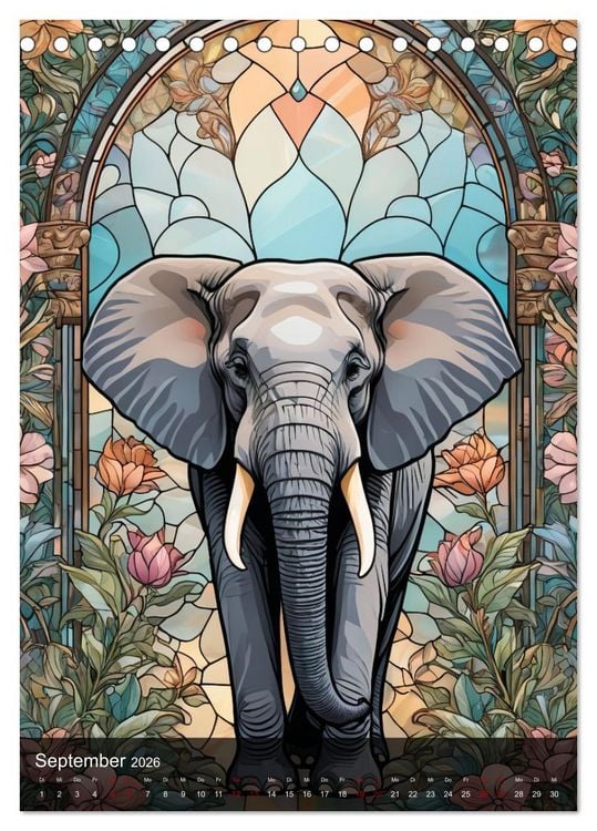Produktbild: Wildtiere und Glaskunst im Tiffany Stil (Tischkalender 2026 DIN A5 hoch), CALVENDO Monatskalender