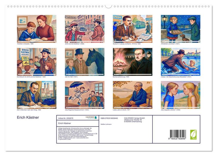 Produktbild: Erich K&auml;stner (hochwertiger Premium Wandkalender 2026 DIN A2 quer), Kunstdruck in Hochglanz