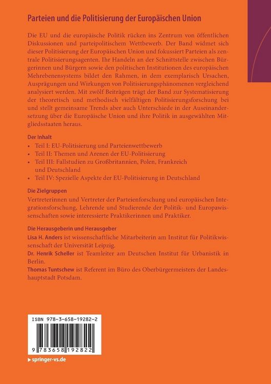 Produktbild: Parteien und die Politisierung der Europ&auml;ischen Union
