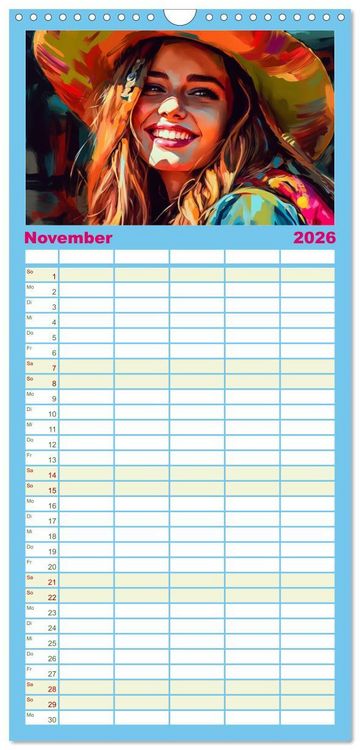 Produktbild: Familienplaner 2026 - Farbenfroh Weiblich mit 5 Spalten (Wandkalender, 21 x 45 cm) CALVENDO