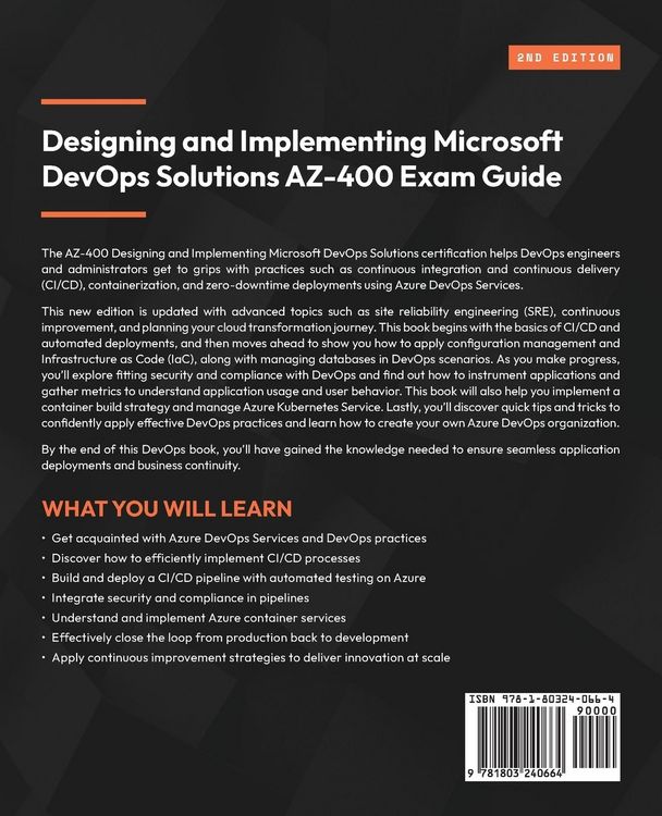 Produktbild: Designing and Implementing Microsoft DevOps Solutions AZ-400 Exam Guide - Second Edition
