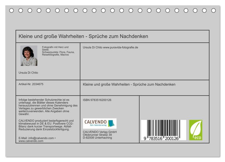 Produktbild: Kleine und gro&szlig;e Wahrheiten - Spr&uuml;che zum Nachdenken (Tischkalender 2026 DIN A5 quer), CALVENDO Monatskalender