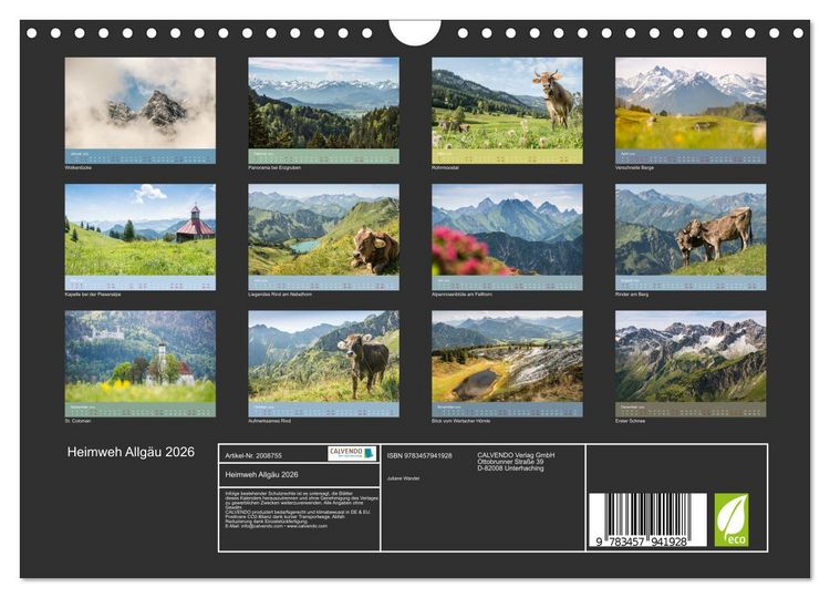 Produktbild: Heimweh Allg&auml;u 2026 (Wandkalender 2026 DIN A4 quer), CALVENDO Monatskalender