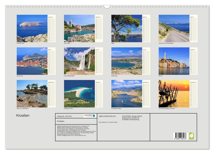 Produktbild: Kroatien (Wandkalender 2026 DIN A2 quer), CALVENDO Monatskalender