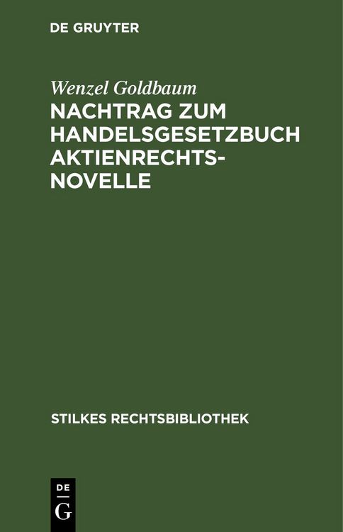 Produktbild: Nachtrag zum Handelsgesetzbuch Aktienrechtsnovelle