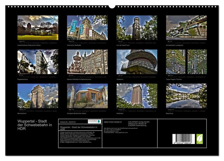 Produktbild: Wuppertal - Stadt der Schwebebahn in HDR (hochwertiger Premium Wandkalender 2026 DIN A2 quer), Kunstdruck in Hochglanz