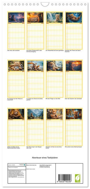 Produktbild: Familienplaner 2026 - Abenteuer eines Taddyb&auml;ren mit 5 Spalten (Wandkalender, 21 x 45 cm) CALVENDO