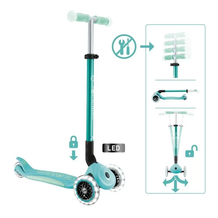 Produktbild: GLOBBER ELITE GLOW LIGHTS dunkelmint, mit Leuchtrollen und Glow-Effekt